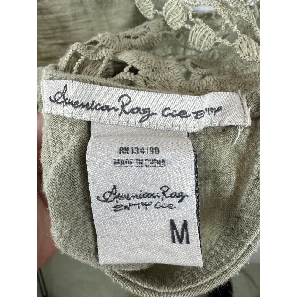 American Rag Cie Crochet Lace Back Tank Top‎ Womens Medium Olive Green Boho Knit - Picture 6 of 8